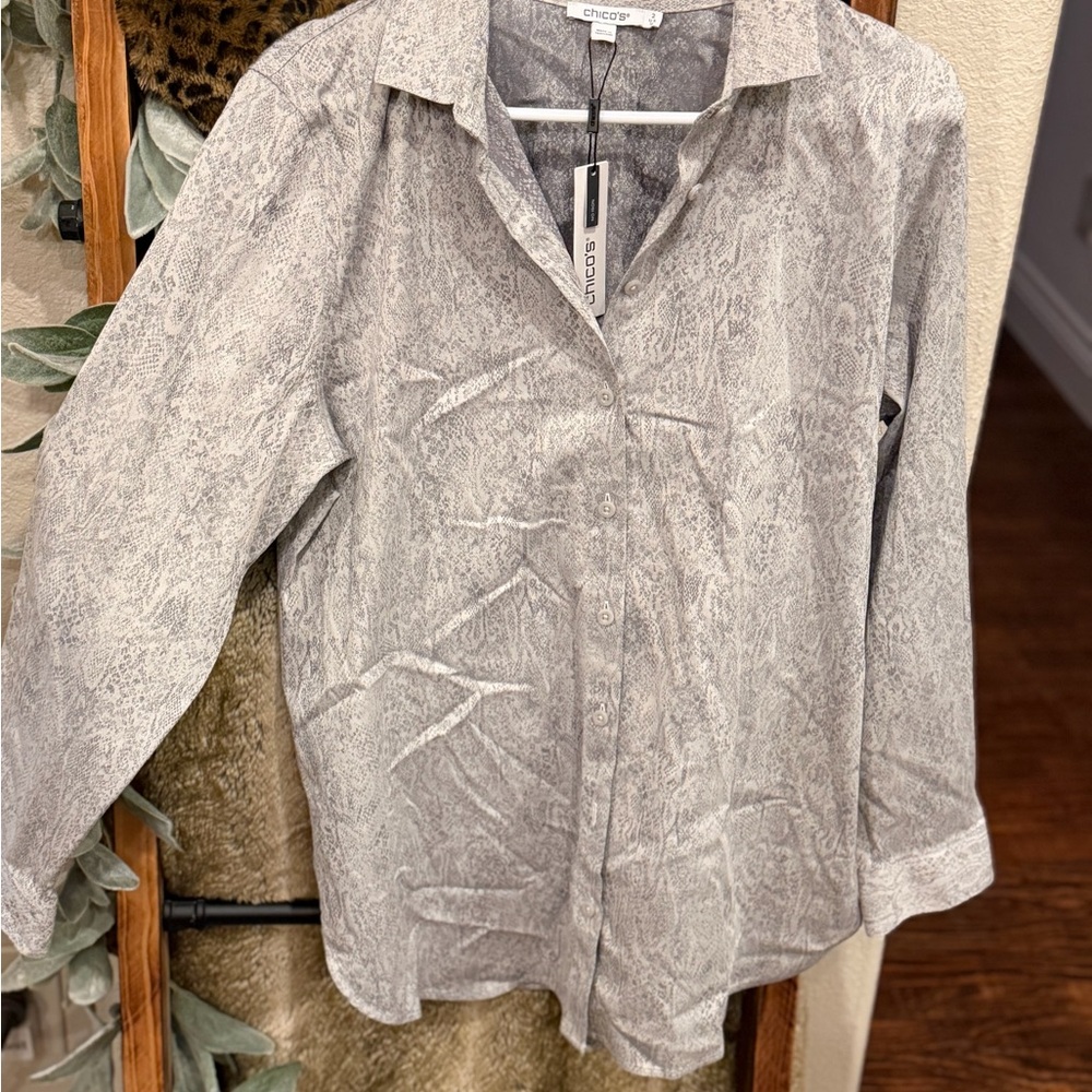 Chico's Silver-Gray Snake Print Shirt